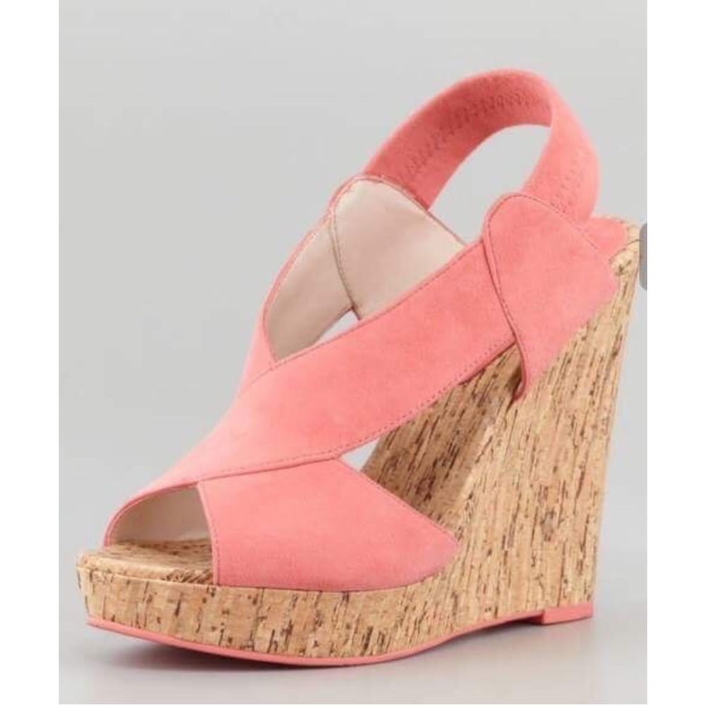 Pelle Moda Coral Suede Cork Wedge Platform Sandal Heel Elastic Slingback 7M